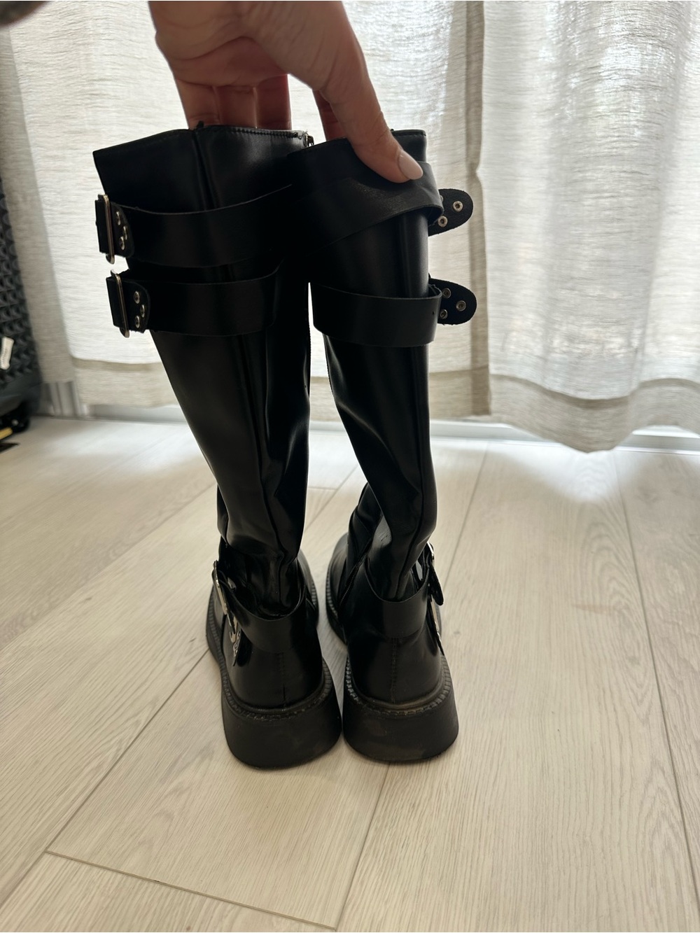 Black Tall Buckle Combat Boots - Picture 3 of 8